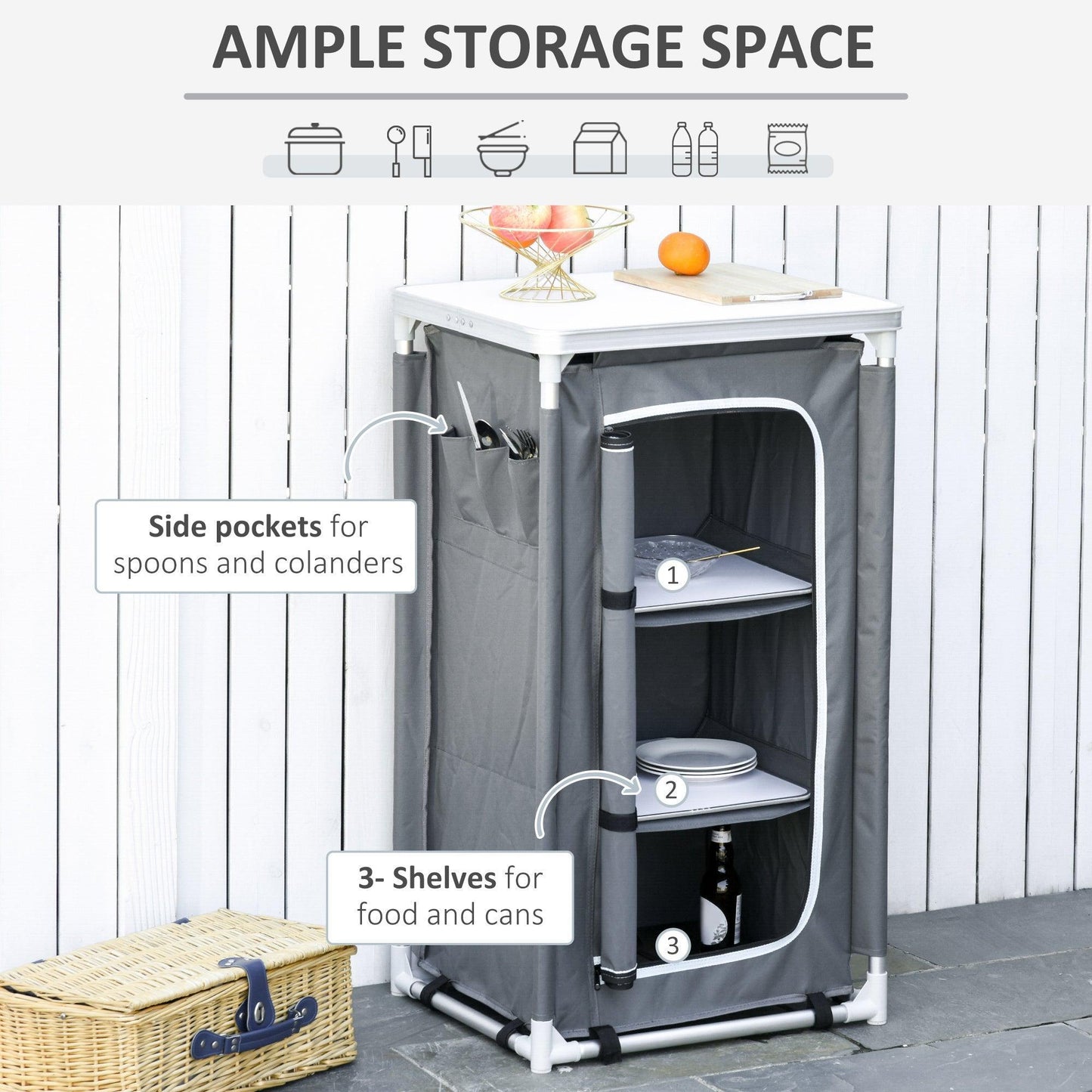 Outsunny Camping Cupboard: Compact Storage for BBQ & Picnics - ALL4U RETAILER LTD