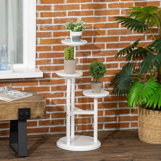 Outsunny 3-Tier Bamboo Plant Stand – White, 46x46x86cm - ALL4U RETAILER LTD