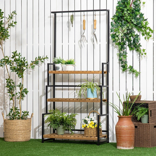 Outsunny 3-Tier Plant Stand with Hooks - ALL4U RETAILER LTD
