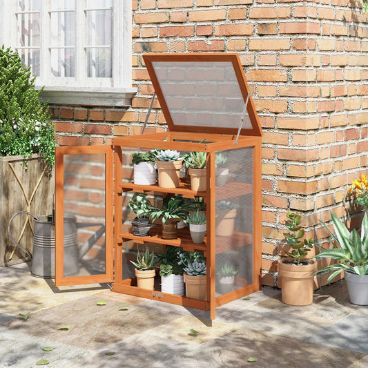Outsunny 3-Tier Wood Greenhouse - Grow House with Shelf - ALL4U RETAILER LTD