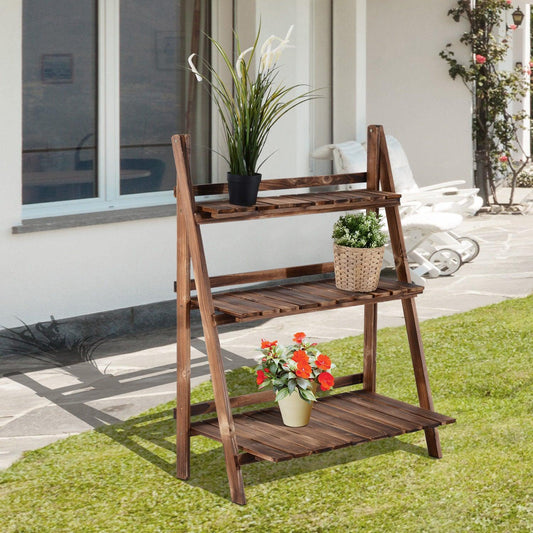 Outsunny 3-Tier Wooden Folding Plant Stand - ALL4U RETAILER LTD
