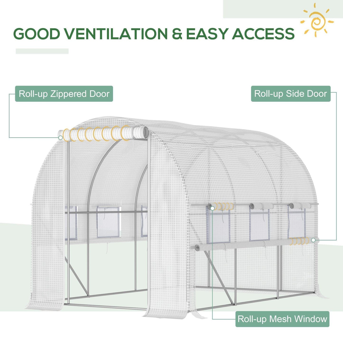 Outsunny Walk-in Tunnel Greenhouse - PE cover, 6 windows (White) - ALL4U RETAILER LTD