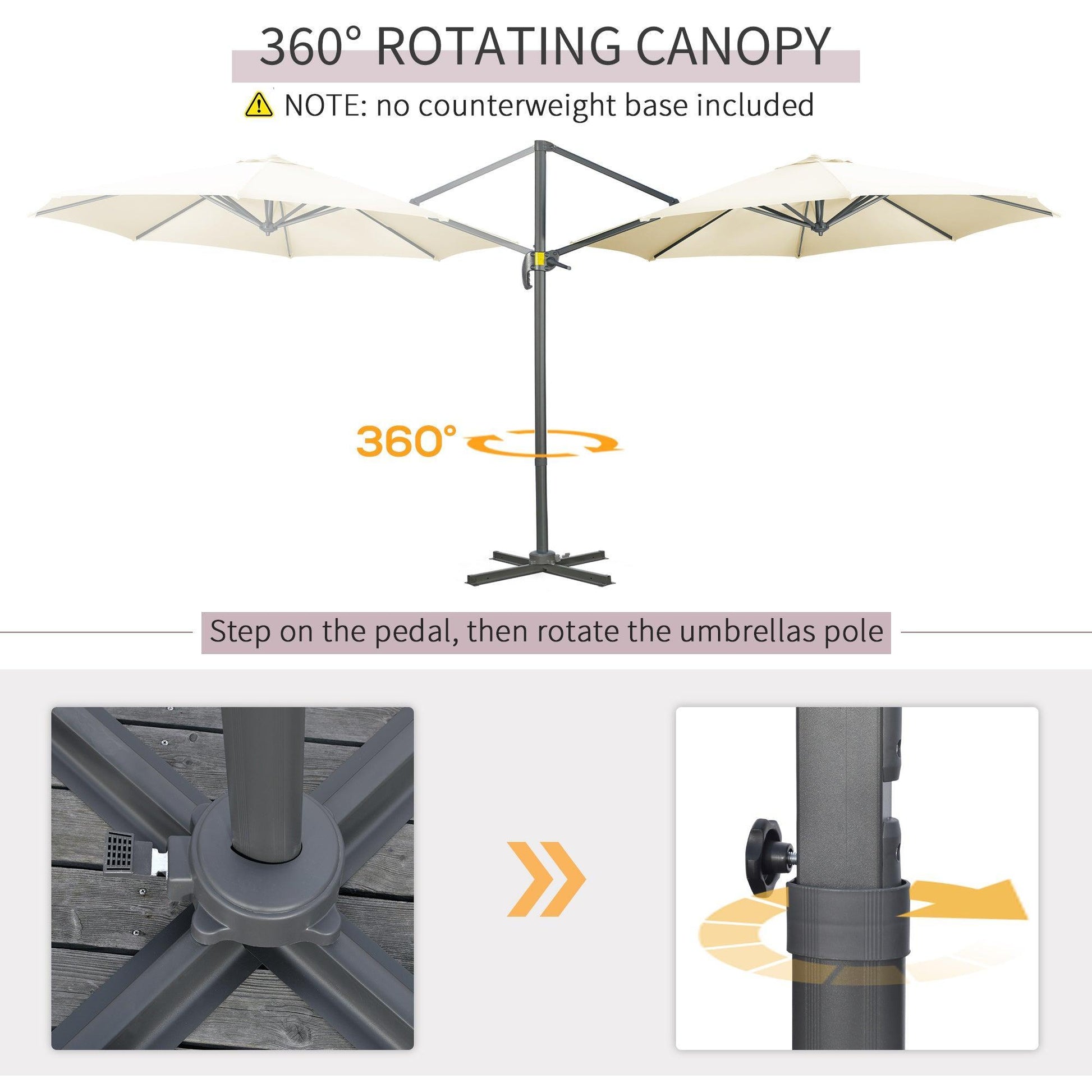 Outsunny Cantilever Patio Umbrella 3 x 3m: 360°, Crank Handle, Cream - ALL4U RETAILER LTD