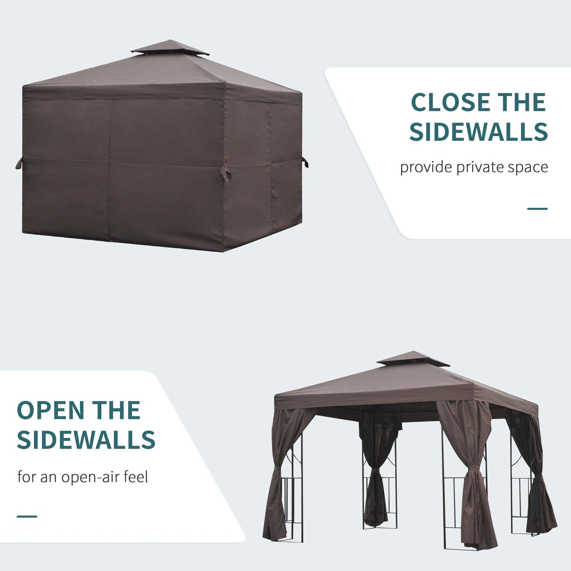 Outsunny Metal Gazebo Canopy Tent - 3x3m, Brown - ALL4U RETAILER LTD