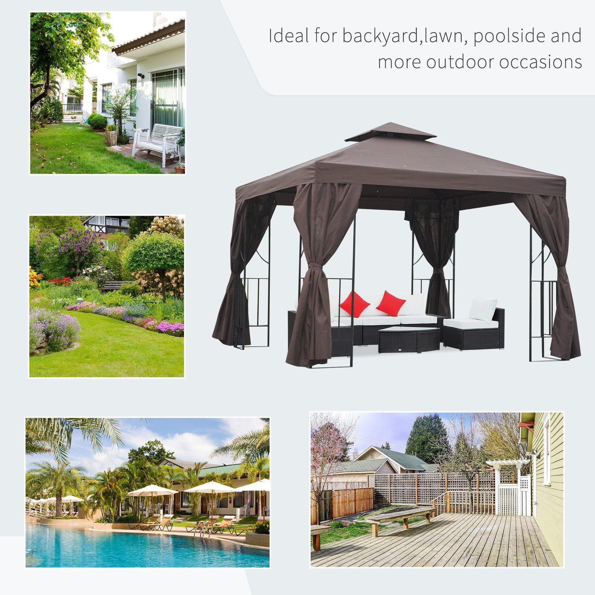 Outsunny Metal Gazebo Canopy Tent - 3x3m, Brown - ALL4U RETAILER LTD