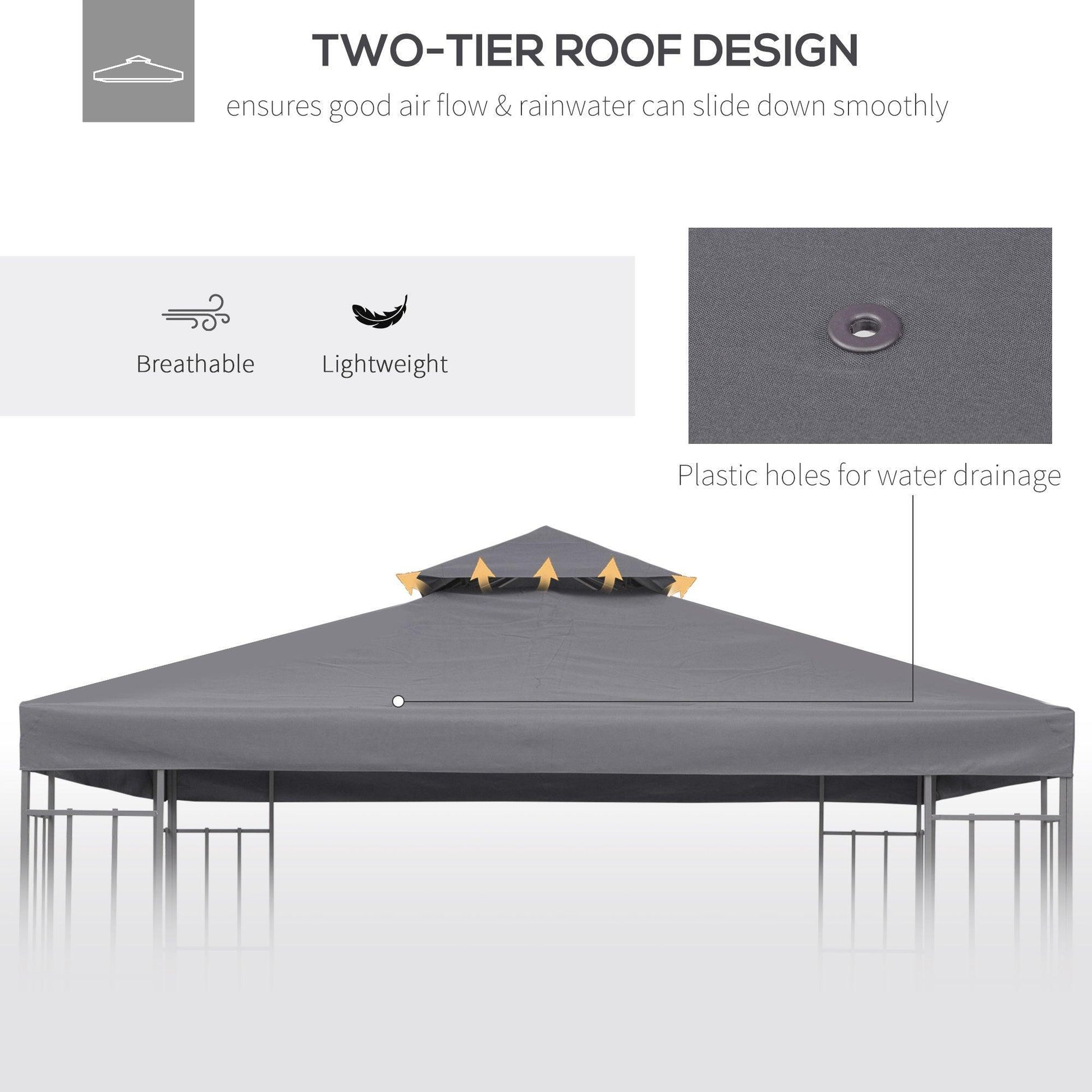 Outsunny Deep Grey Canopy Roof Top - 3x3m Replacement - ALL4U RETAILER LTD