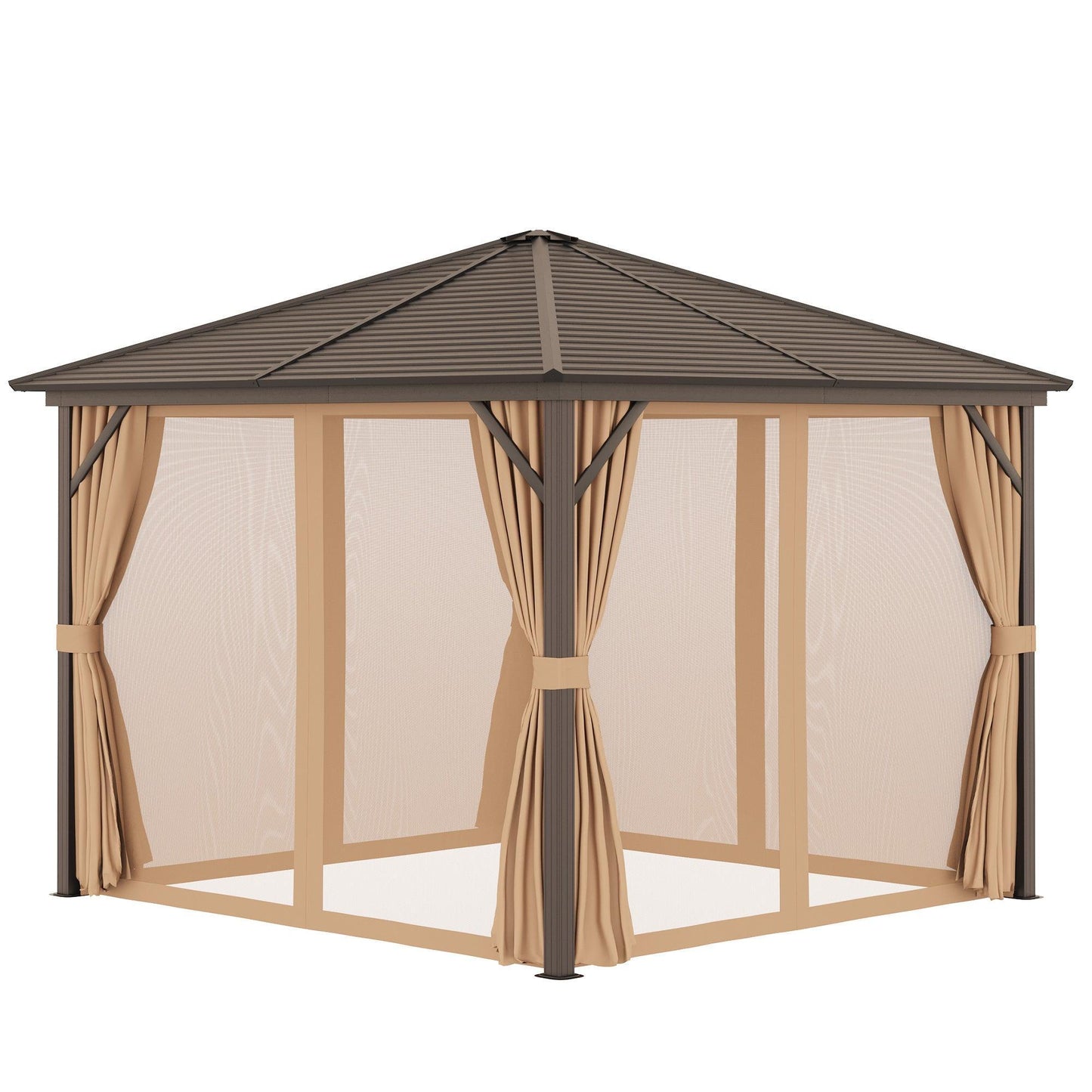 Outsunny Aluminium Gazebo: Brown Canopy with Side Walls - ALL4U RETAILER LTD