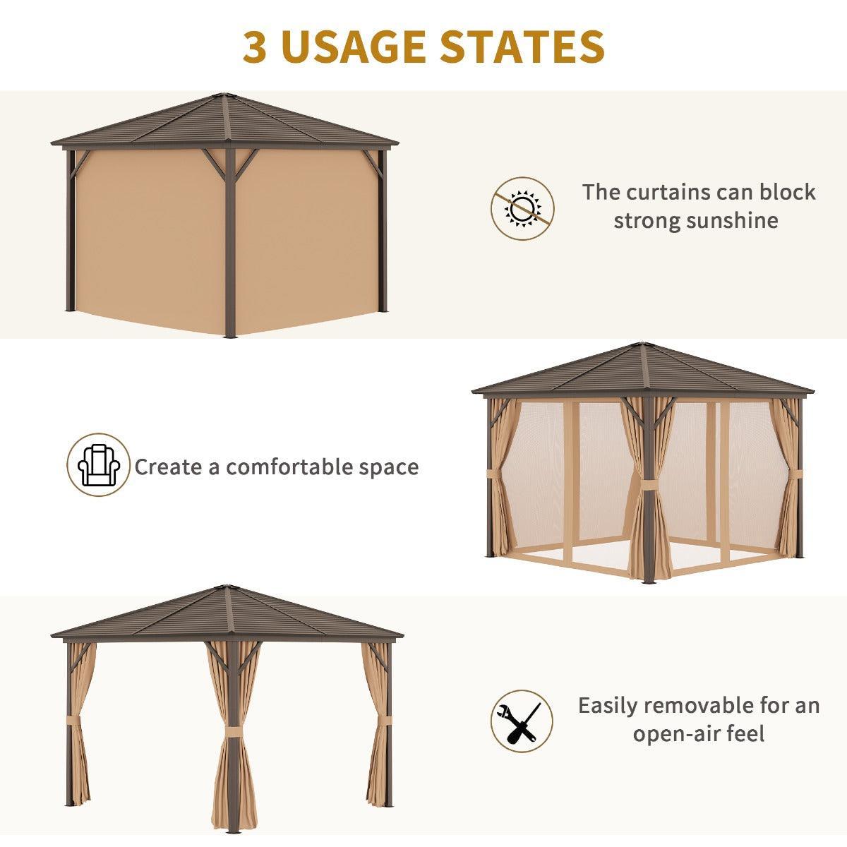 Outsunny Aluminium Gazebo: Brown Canopy with Side Walls - ALL4U RETAILER LTD