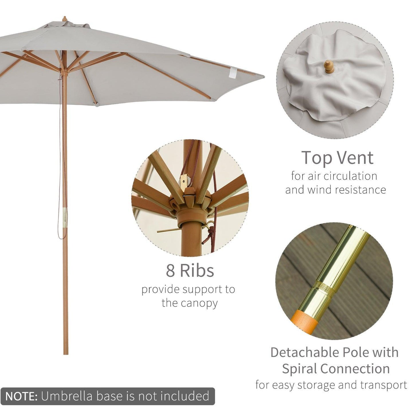 Outsunny 3m Bamboo Garden Parasol, Grey - ALL4U RETAILER LTD