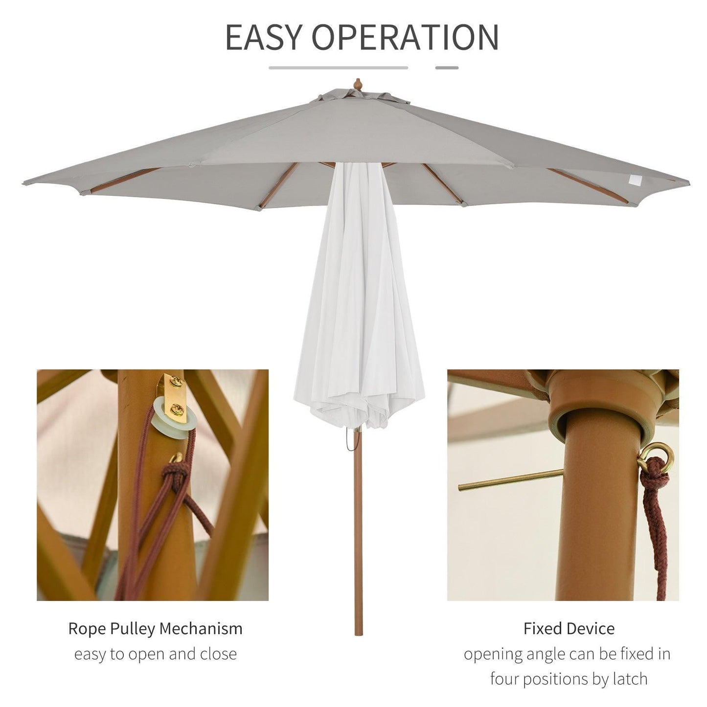 Outsunny 3m Bamboo Garden Parasol, Grey - ALL4U RETAILER LTD