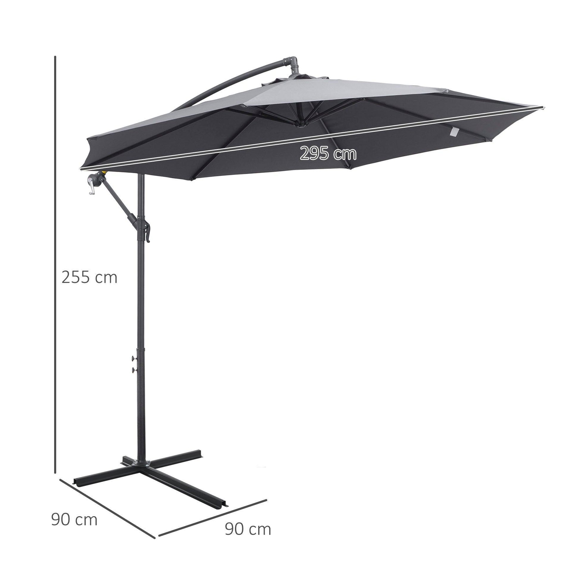 Outsunny 3m Banana Cantilever Umbrella - Grey - ALL4U RETAILER LTD