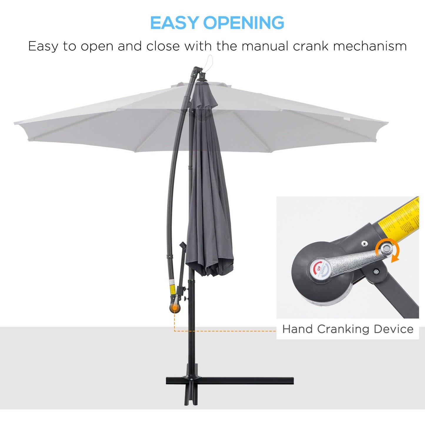 Outsunny 3m Banana Cantilever Umbrella - Grey - ALL4U RETAILER LTD