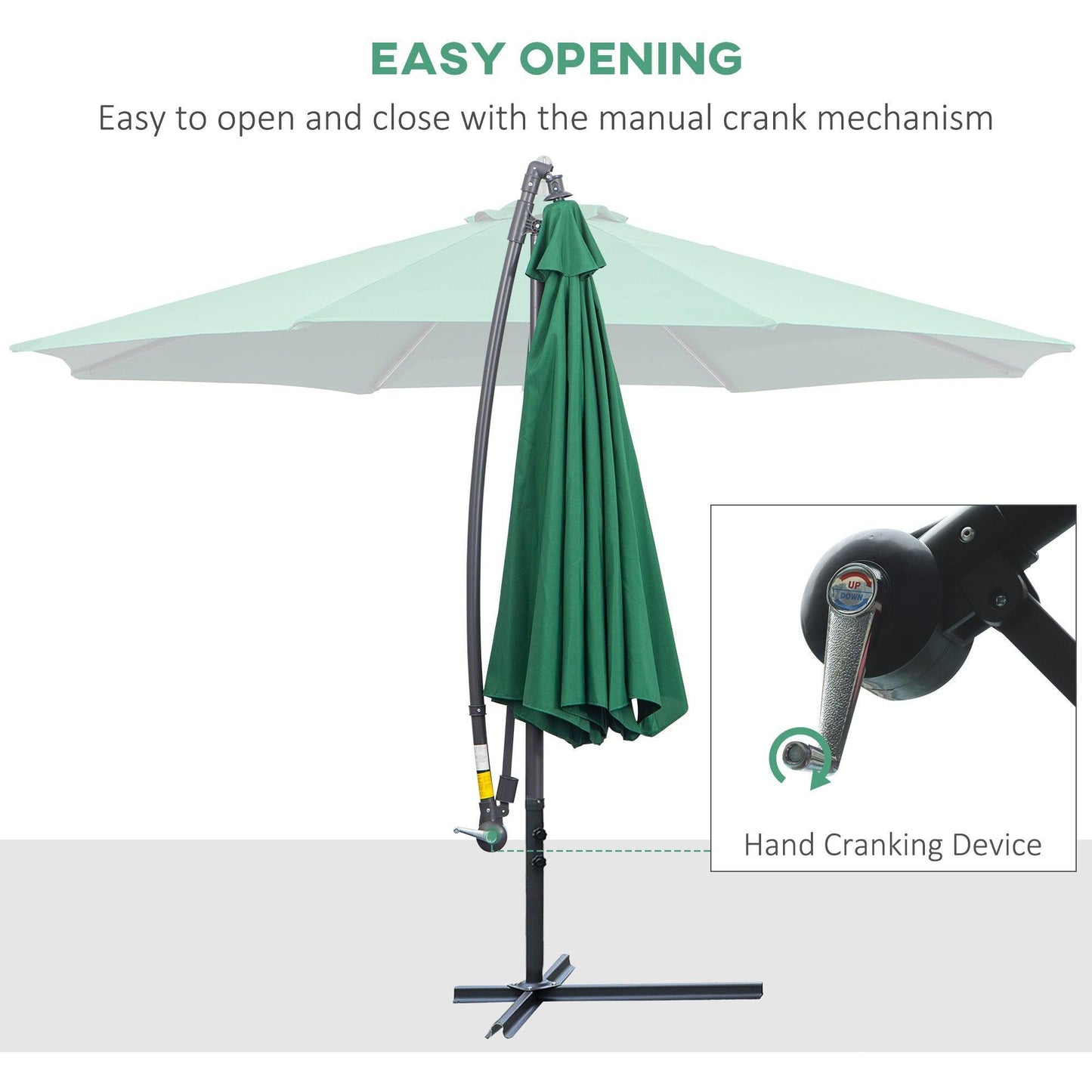 Outsunny 3m Banana Parasol with Crank Handle - Green - ALL4U RETAILER LTD