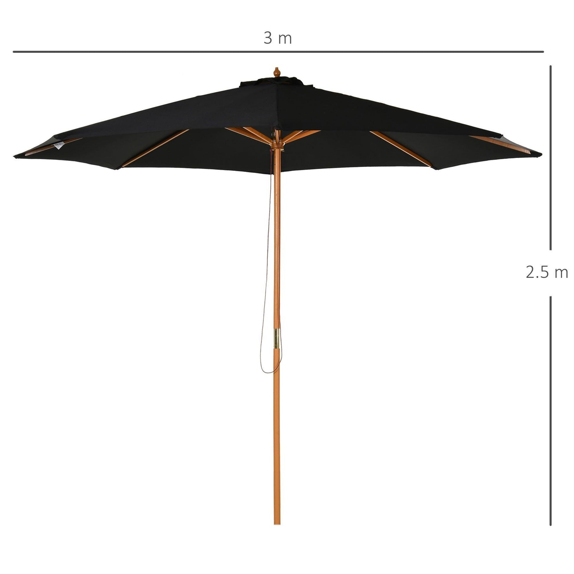 Outsunny 3m Black Bamboo Patio Umbrella - Sunshade Canopy - ALL4U RETAILER LTD