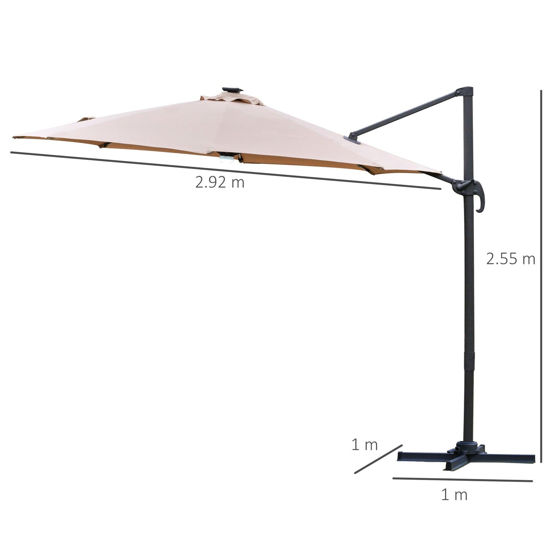 Outsunny 3m Cantilever Garden Umbrella, Solar Light, 360° Rotation - ALL4U RETAILER LTD