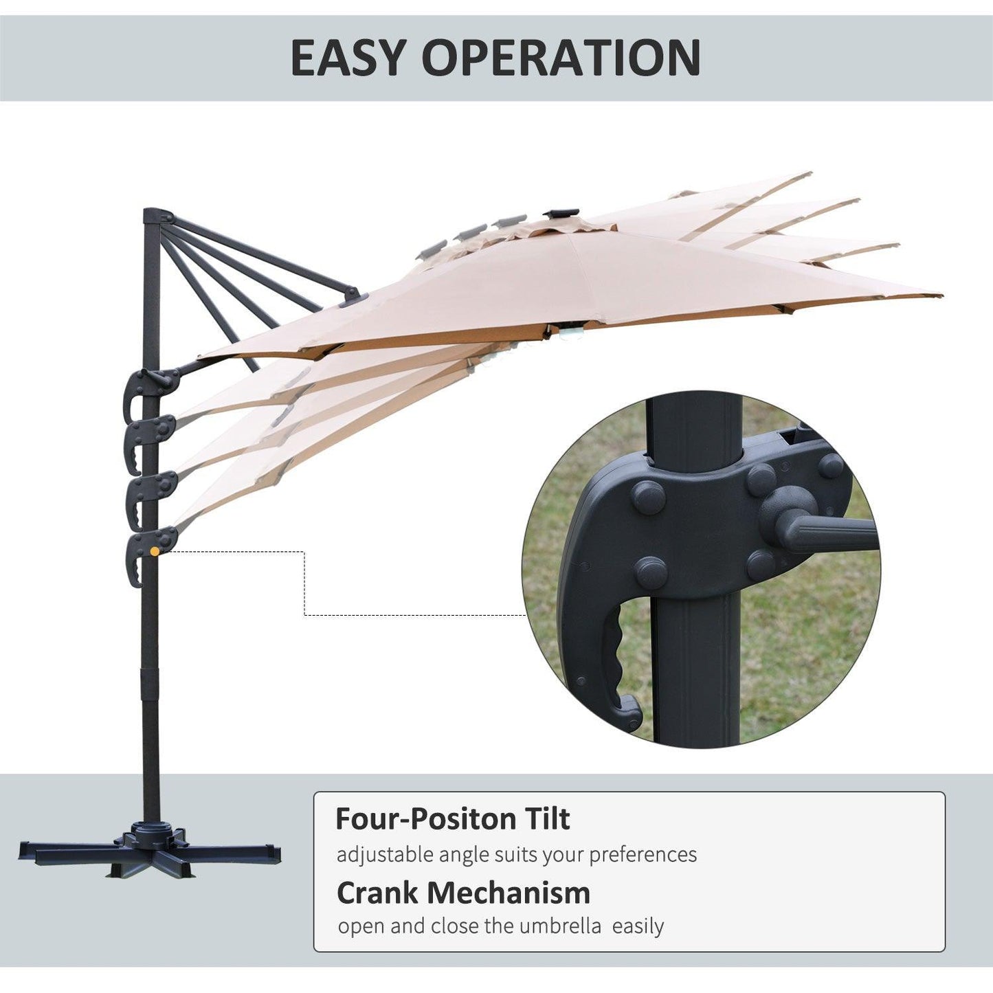 Outsunny 3m Cantilever Garden Umbrella, Solar Light, 360° Rotation - ALL4U RETAILER LTD