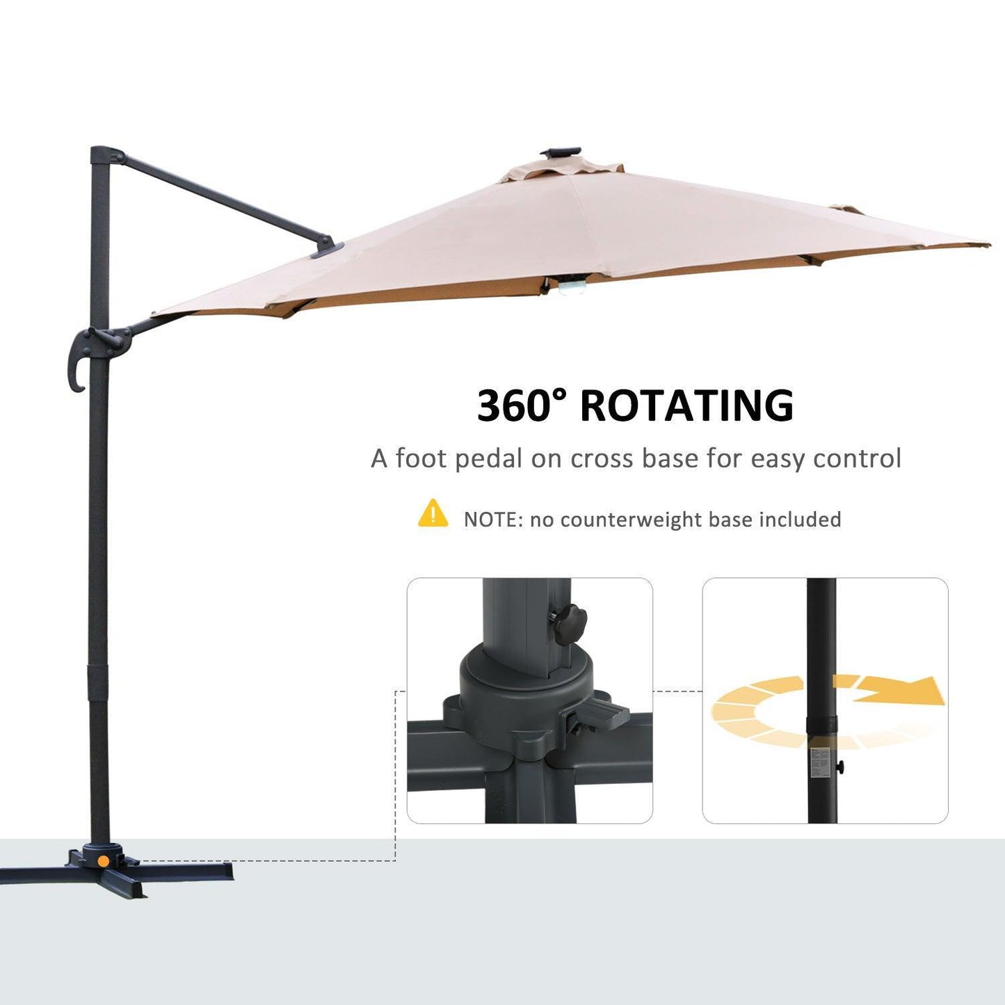 Outsunny 3m Cantilever Garden Umbrella, Solar Light, 360° Rotation - ALL4U RETAILER LTD