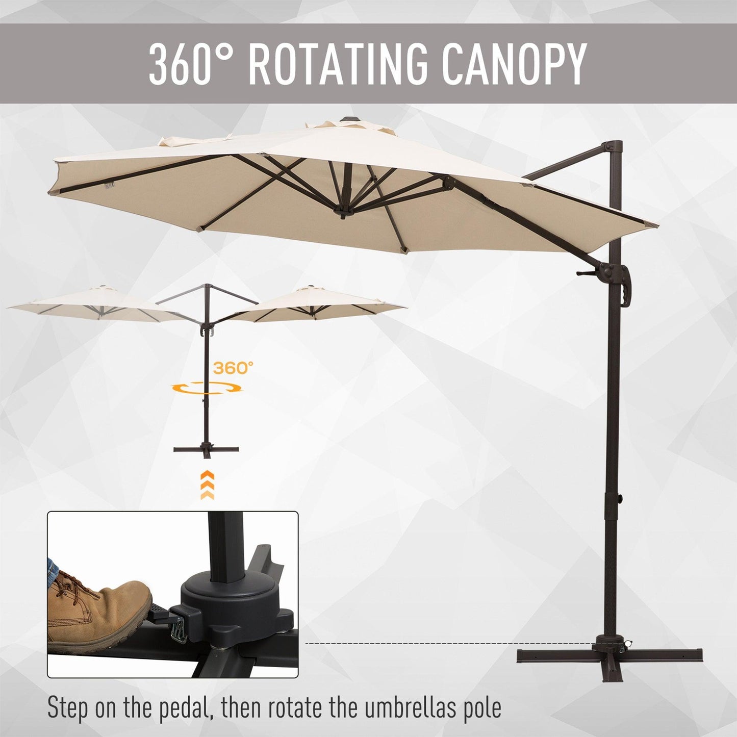 Outsunny 3M Cantilever Hanging Umbrella: Elegant Beige Shade - ALL4U RETAILER LTD