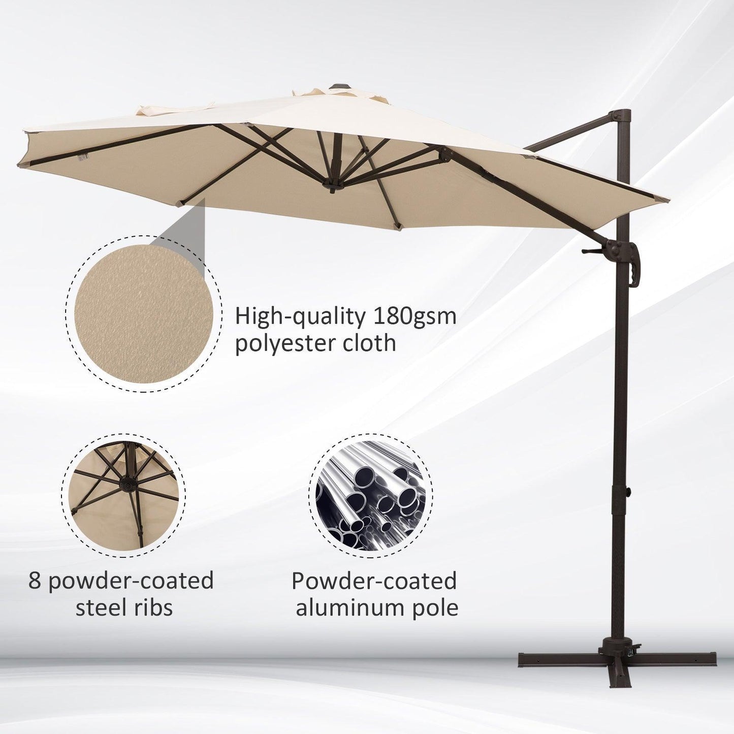 Outsunny 3M Cantilever Hanging Umbrella: Elegant Beige Shade - ALL4U RETAILER LTD