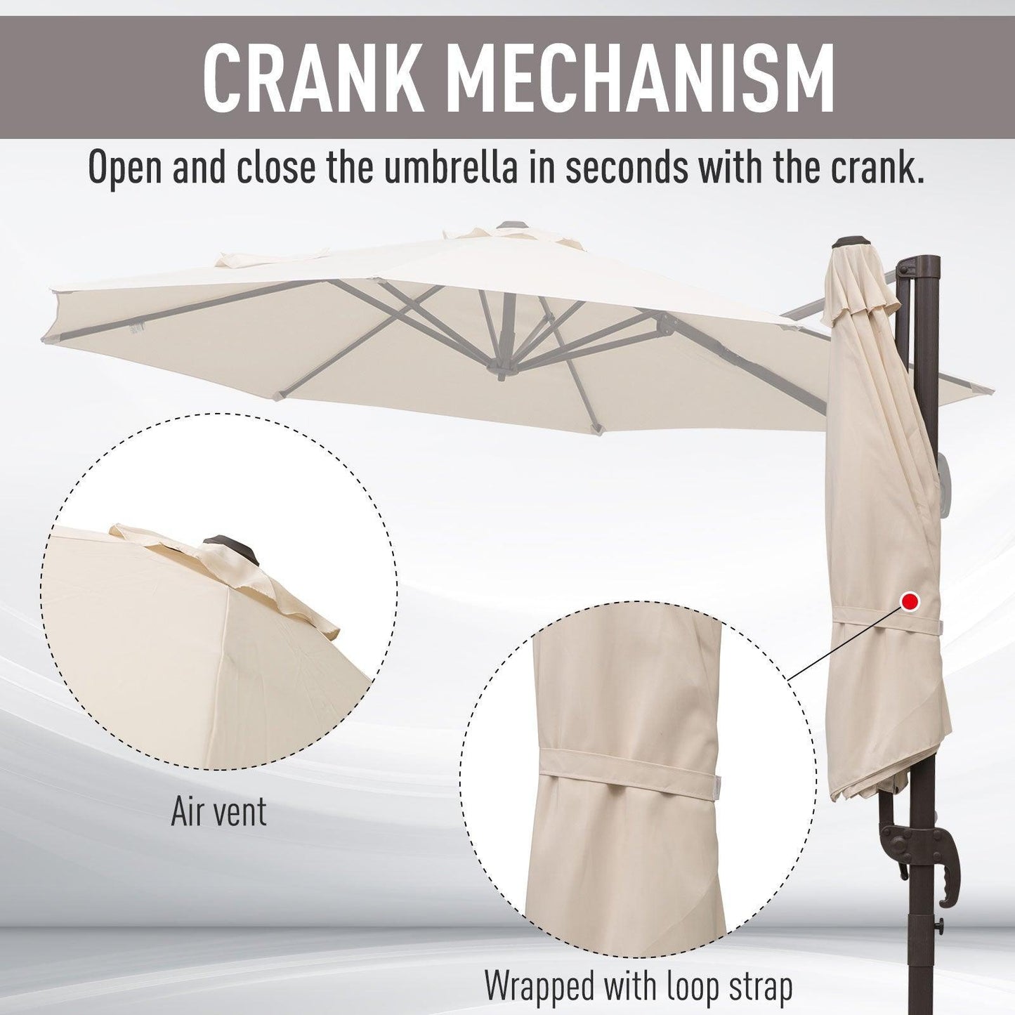 Outsunny 3M Cantilever Hanging Umbrella: Elegant Beige Shade - ALL4U RETAILER LTD