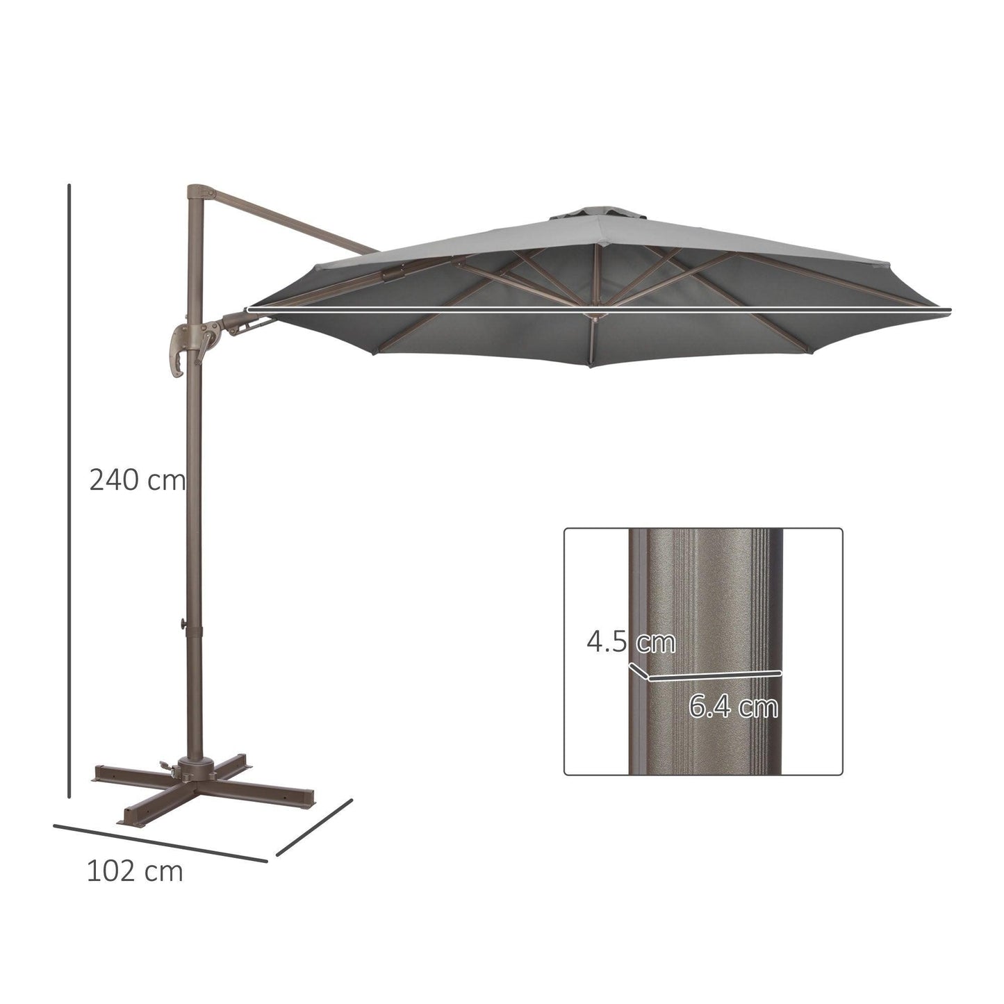 Outsunny 3m Cantilever Parasol - Dark Grey - ALL4U RETAILER LTD