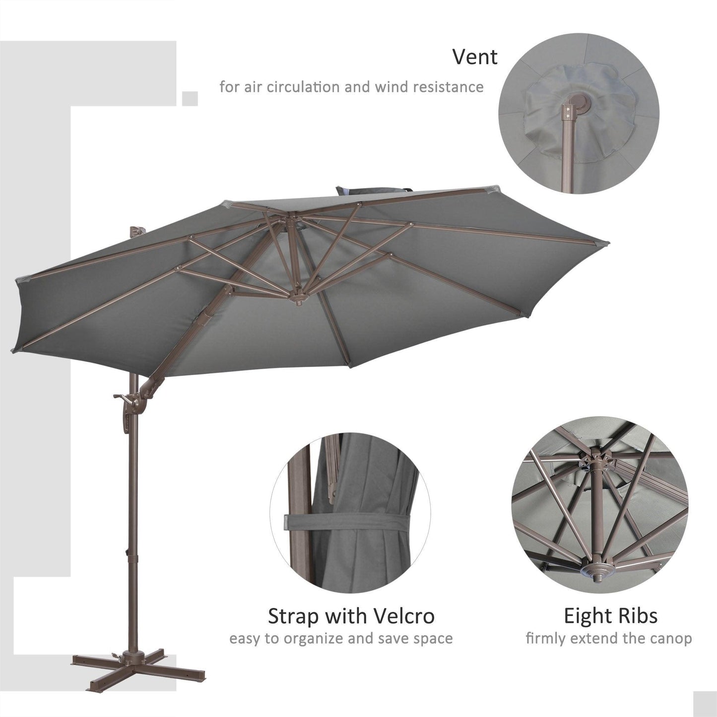 Outsunny 3m Cantilever Parasol - Dark Grey - ALL4U RETAILER LTD