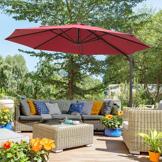 Outsunny 3m Cantilever Parasol - Wine Red - ALL4U RETAILER LTD