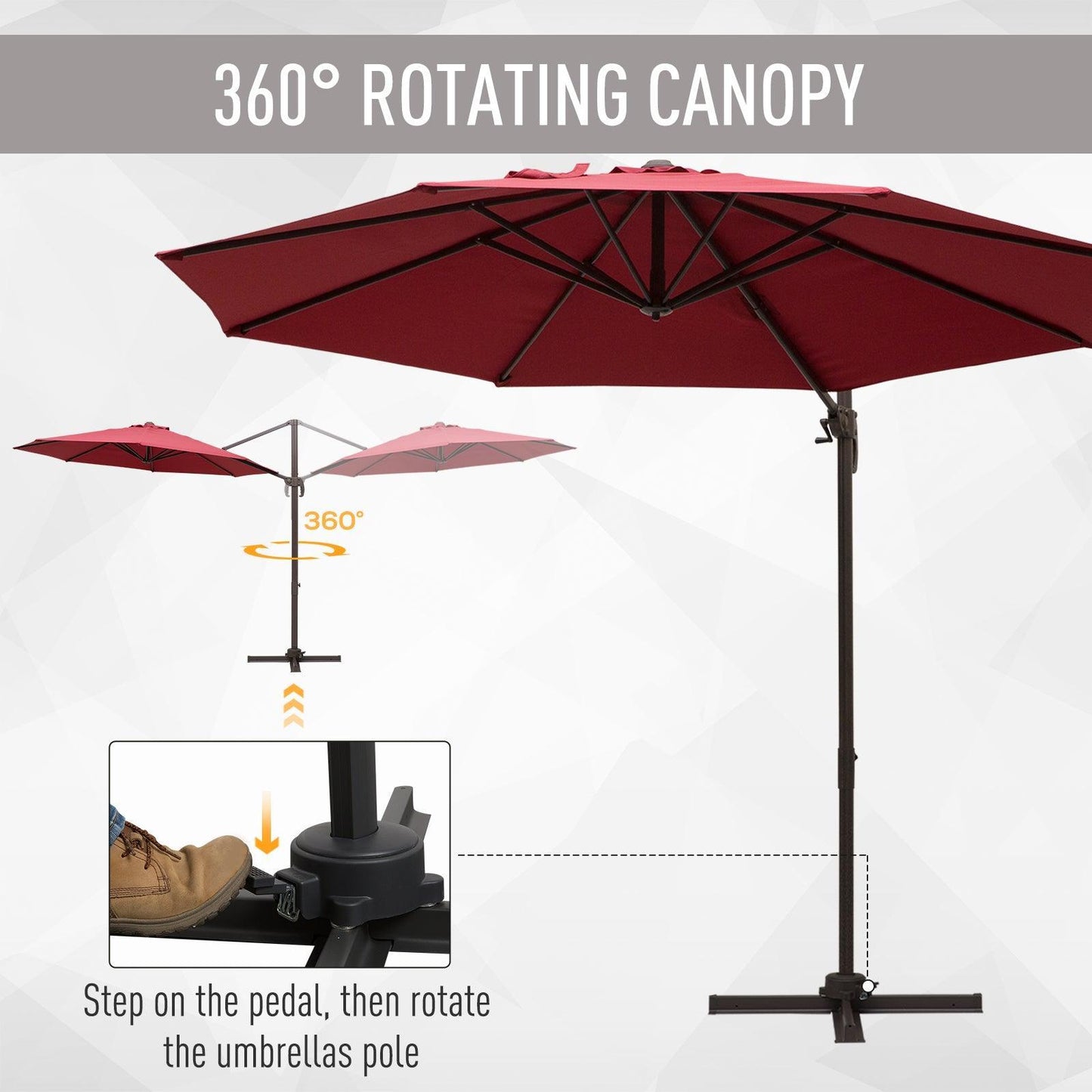 Outsunny 3m Cantilever Parasol - Wine Red - ALL4U RETAILER LTD