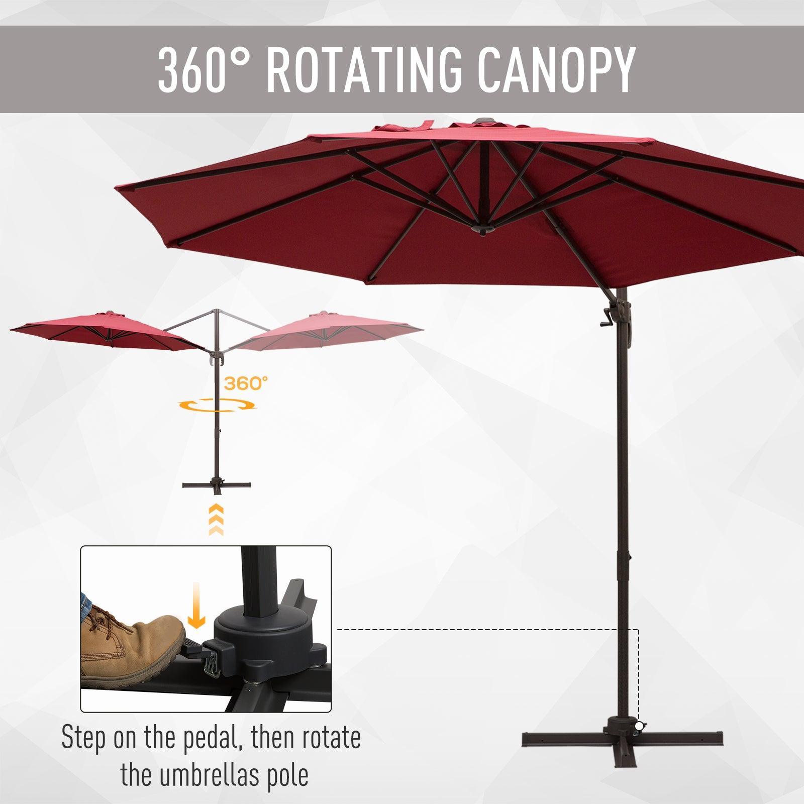 Outsunny 3m Cantilever Parasol - Wine Red - ALL4U RETAILER LTD