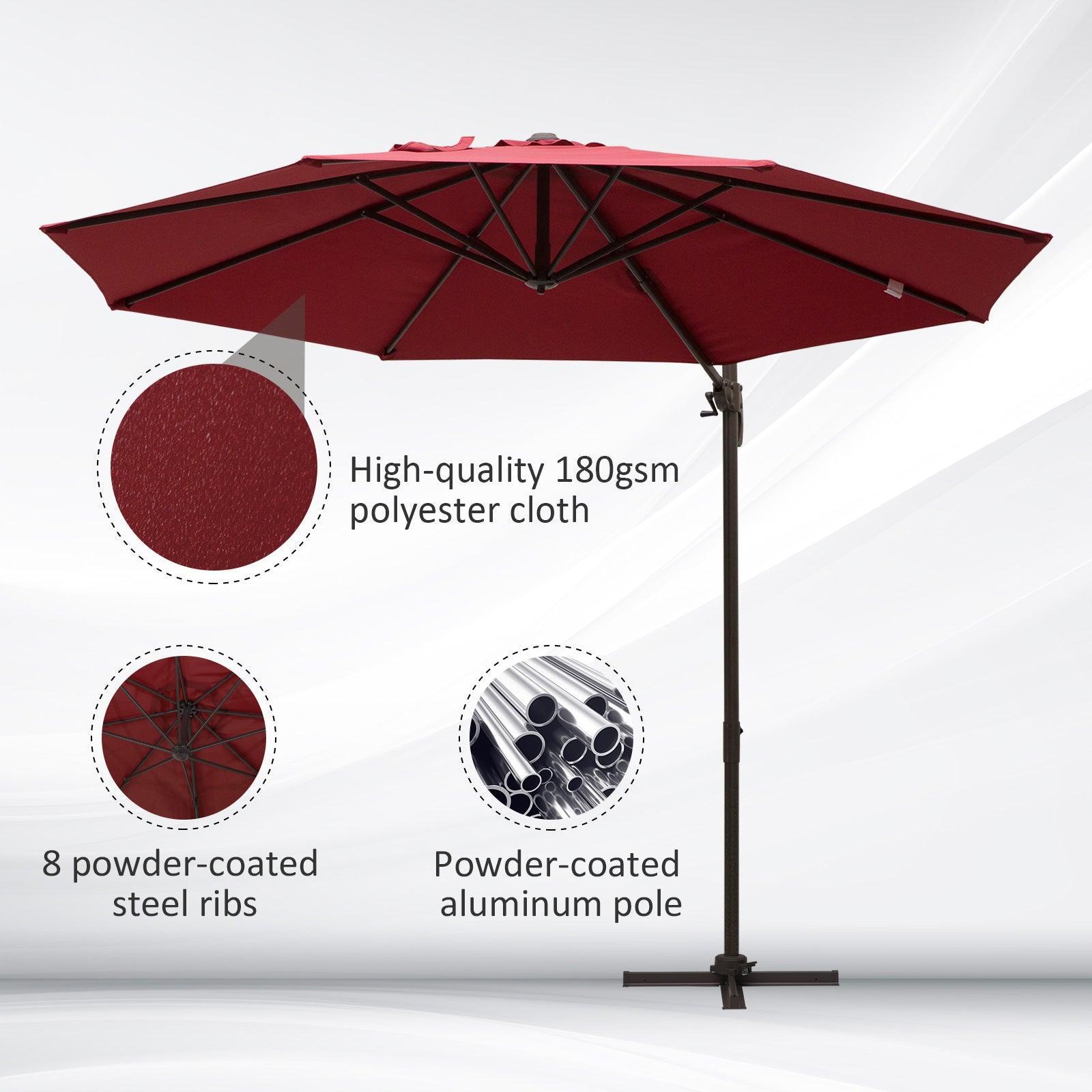 Outsunny 3m Cantilever Parasol - Wine Red - ALL4U RETAILER LTD