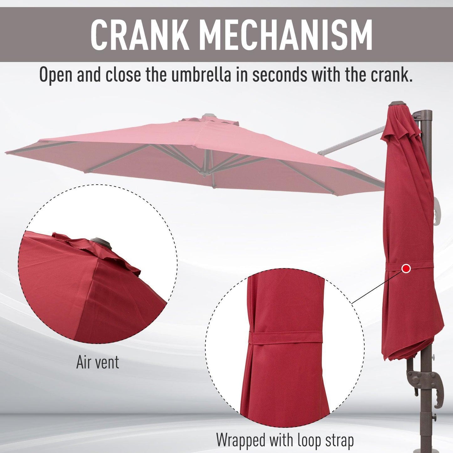 Outsunny 3m Cantilever Parasol - Wine Red - ALL4U RETAILER LTD