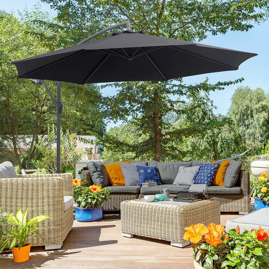 Outsunny 3m Cantilever Parasol with Crank & Tilt - Black - ALL4U RETAILER LTD