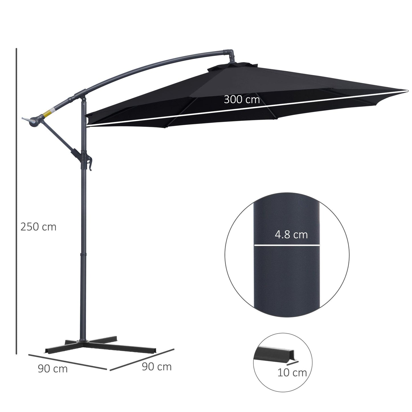 Outsunny 3m Cantilever Parasol with Crank & Tilt - Black - ALL4U RETAILER LTD