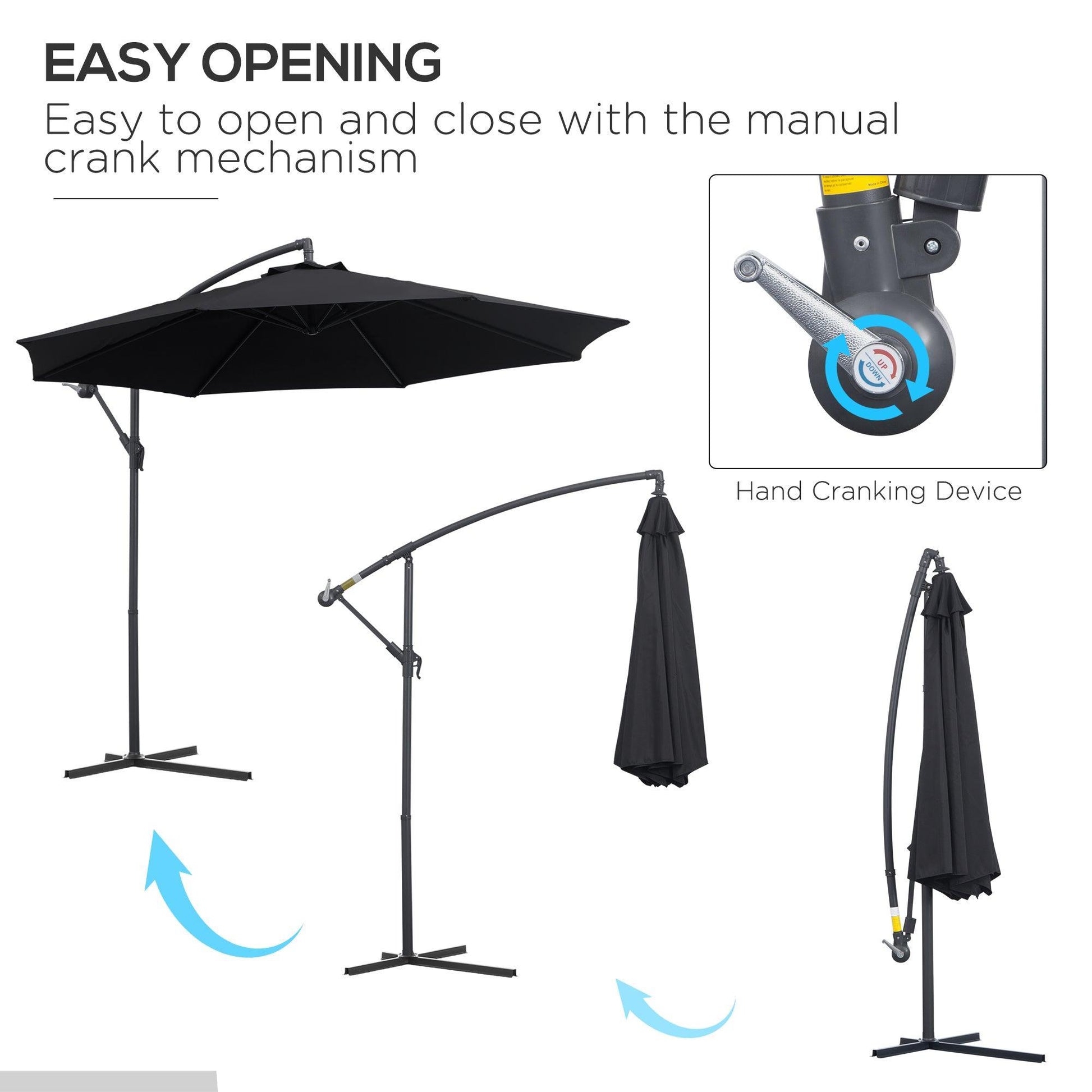 Outsunny 3m Cantilever Parasol with Crank & Tilt - Black - ALL4U RETAILER LTD