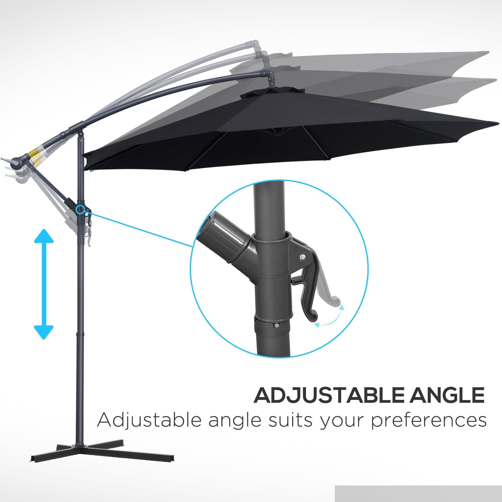 Outsunny 3m Cantilever Parasol with Crank & Tilt - Black - ALL4U RETAILER LTD