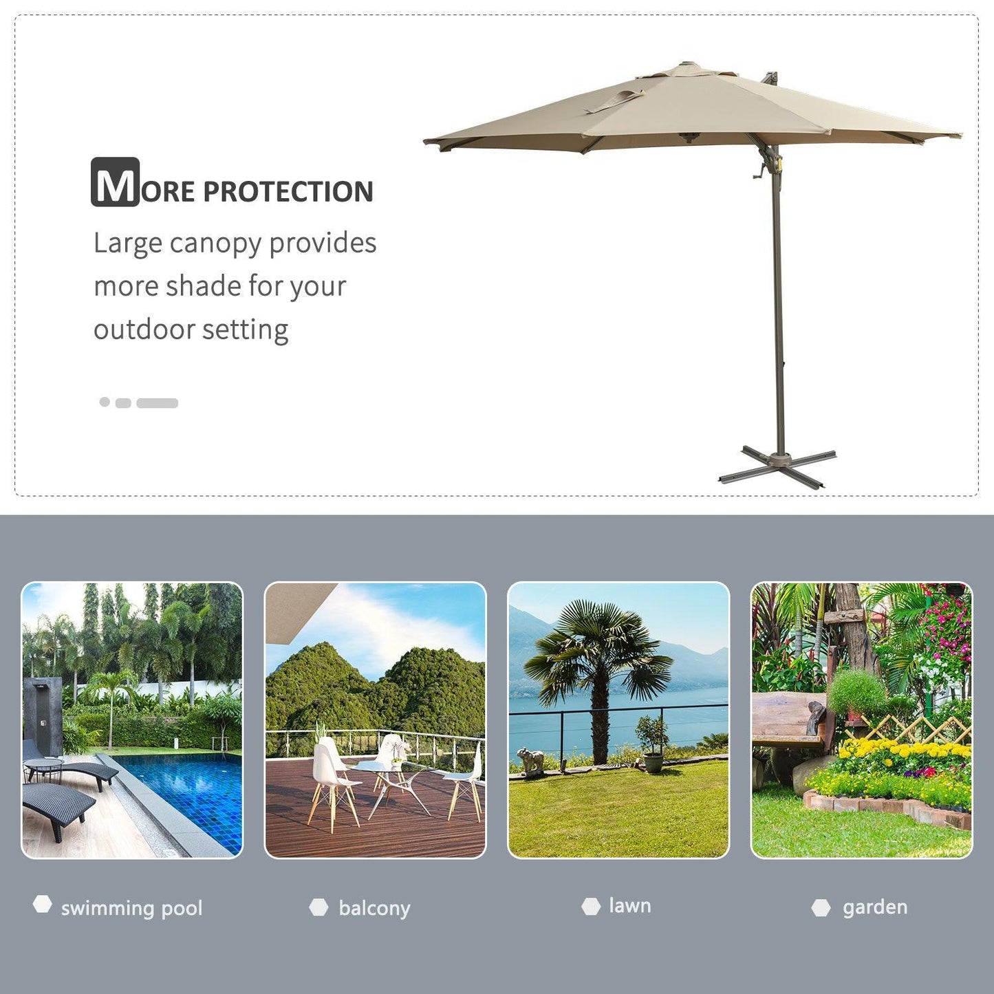 Outsunny 3M Cantilever Patio Parasol - Stylish Khaki Umbrella - ALL4U RETAILER LTD