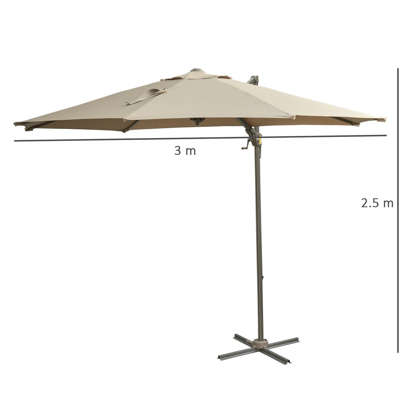 Outsunny 3M Cantilever Patio Parasol - Stylish Khaki Umbrella - ALL4U RETAILER LTD