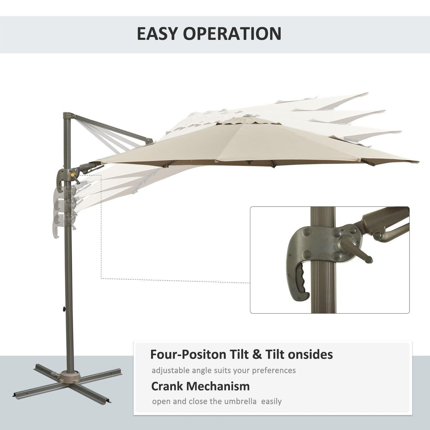 Outsunny 3M Cantilever Patio Parasol - Stylish Khaki Umbrella - ALL4U RETAILER LTD