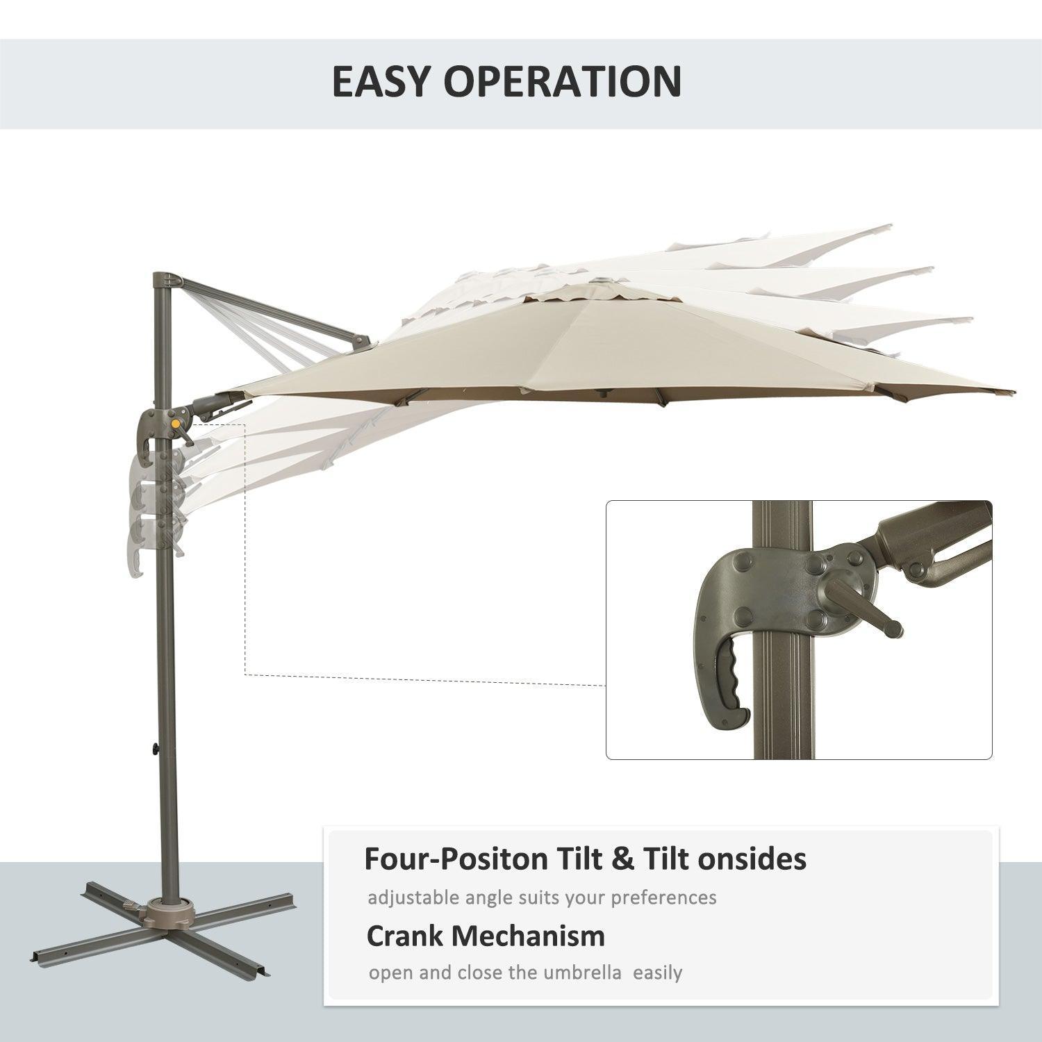 Outsunny 3M Cantilever Patio Parasol - Stylish Khaki Umbrella - ALL4U RETAILER LTD