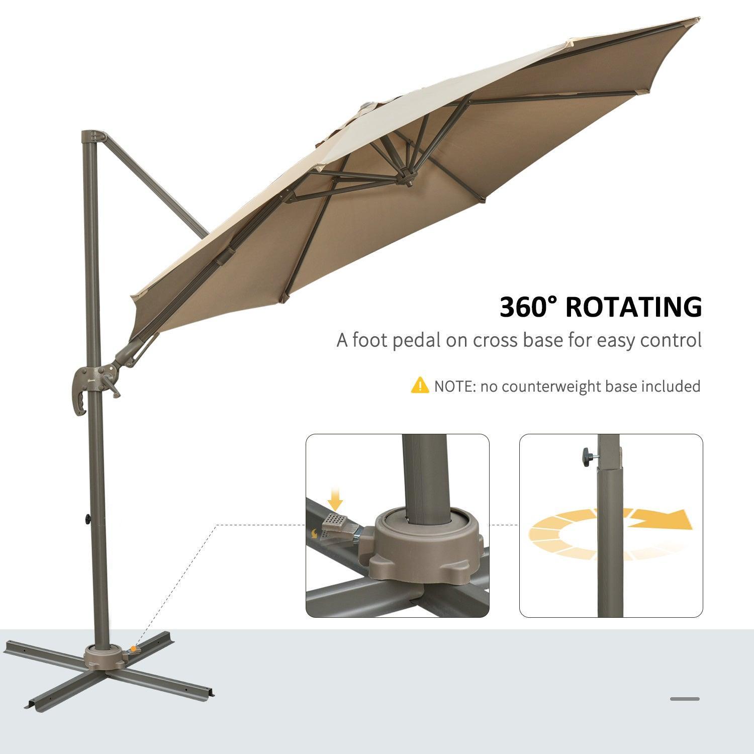 Outsunny 3M Cantilever Patio Parasol - Stylish Khaki Umbrella - ALL4U RETAILER LTD