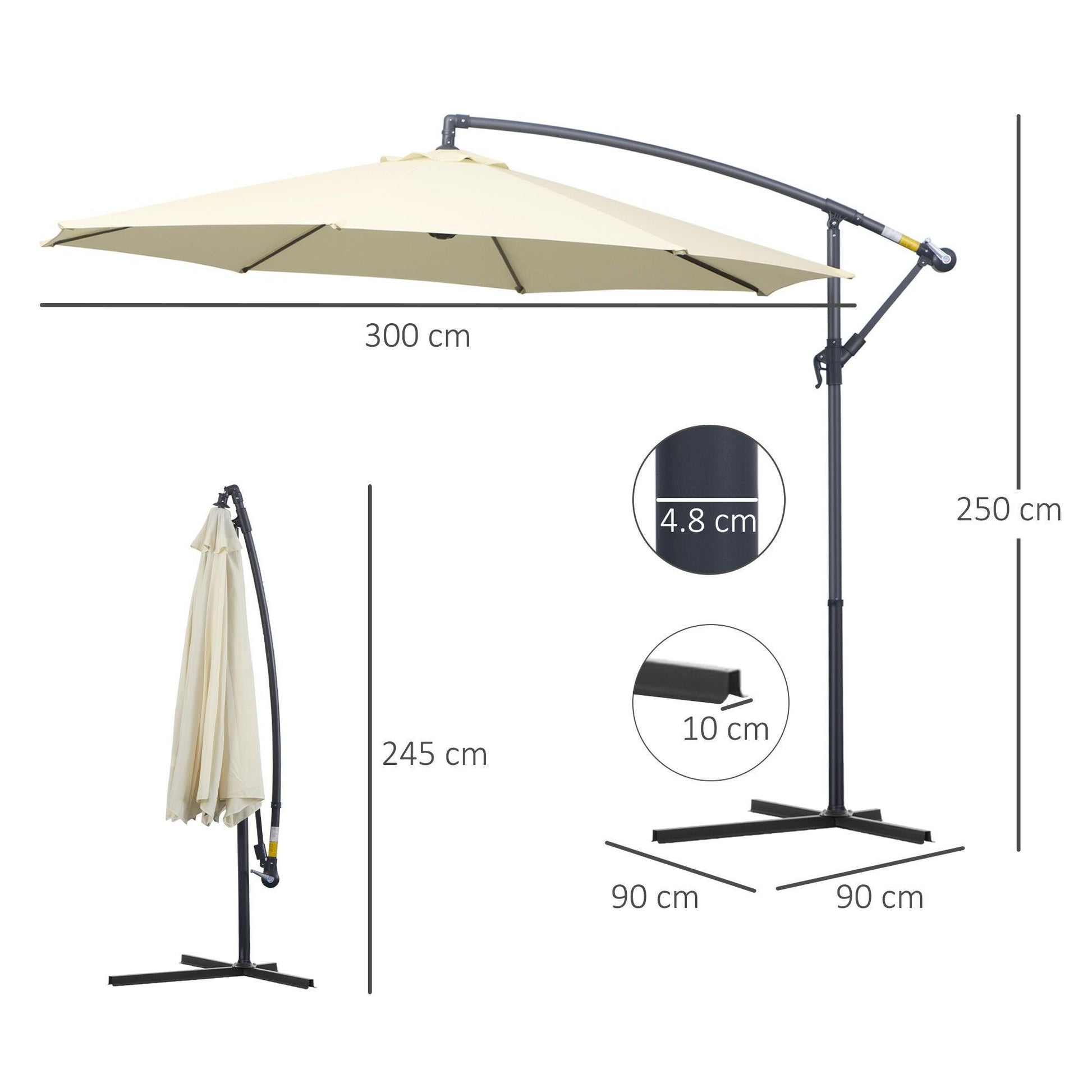 Outsunny 3m Cantilever Patio Umbrella - Cream White - ALL4U RETAILER LTD