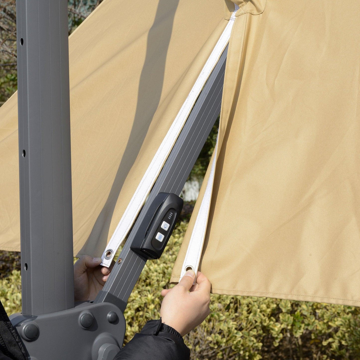 Outsunny 3m Cantilever Umbrella with Solar LED - Khaki - ALL4U RETAILER LTD