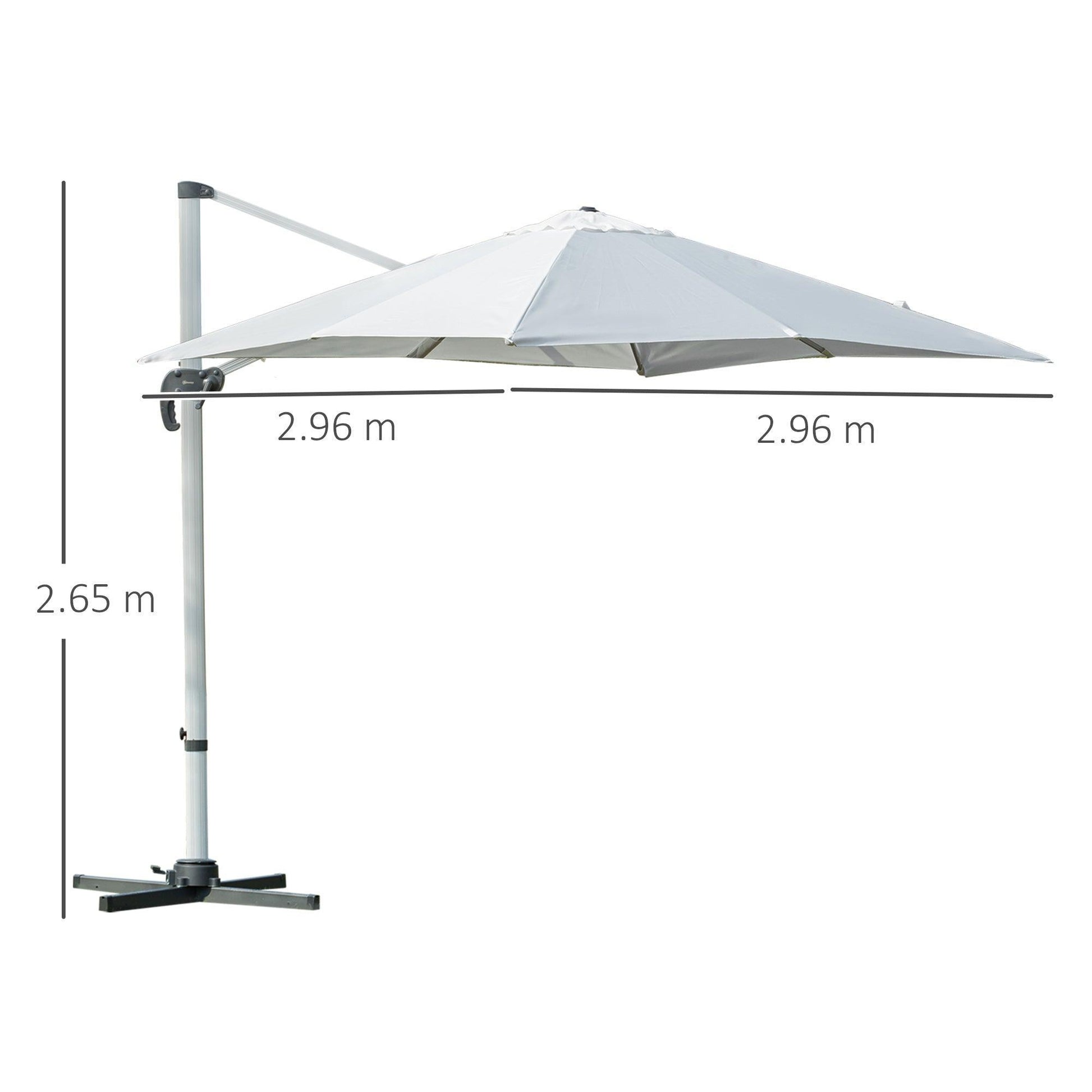 Outsunny 3m Cantilever Umbrella, 360 Rotation, White - ALL4U RETAILER LTD