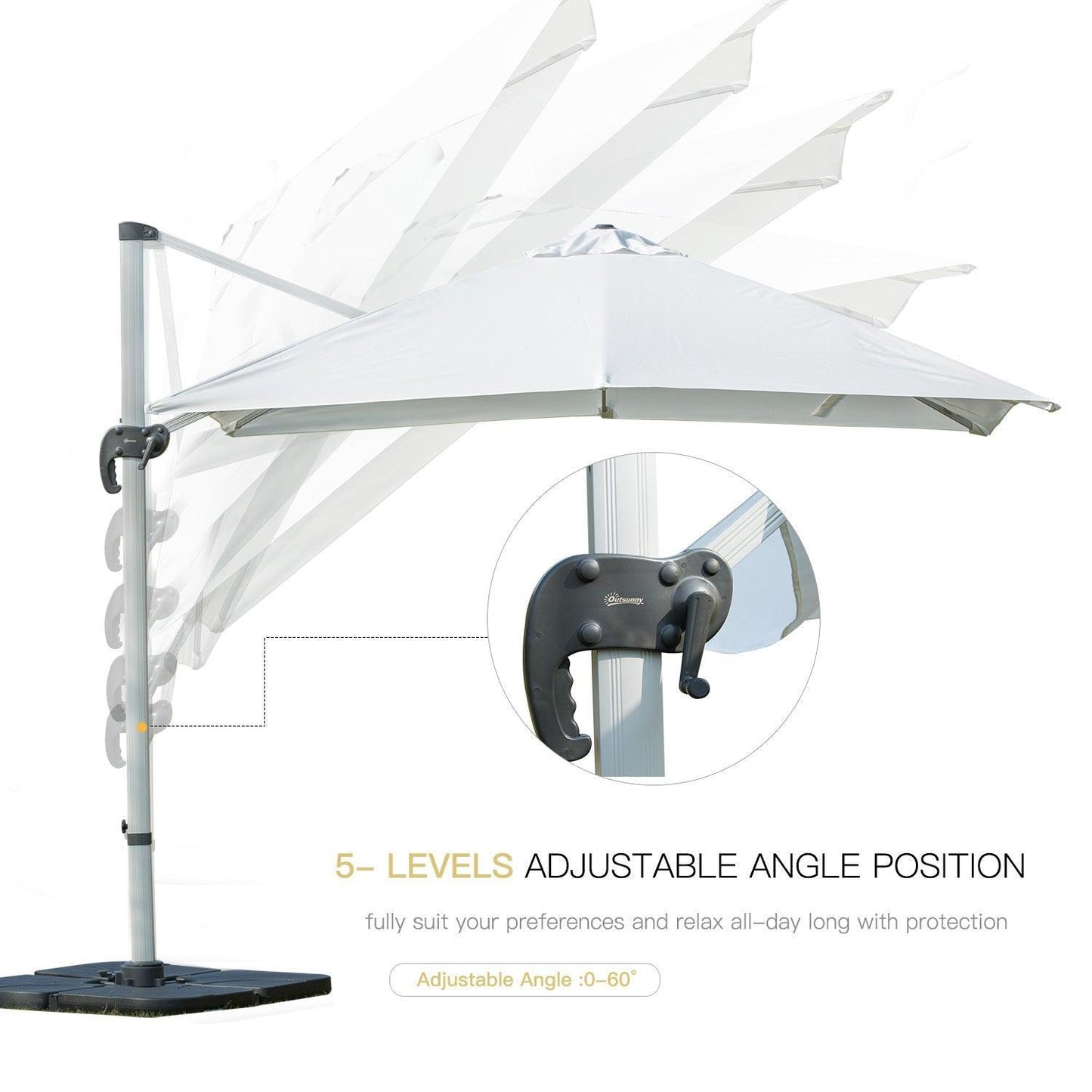 Outsunny 3m Cantilever Umbrella, 360 Rotation, White - ALL4U RETAILER LTD