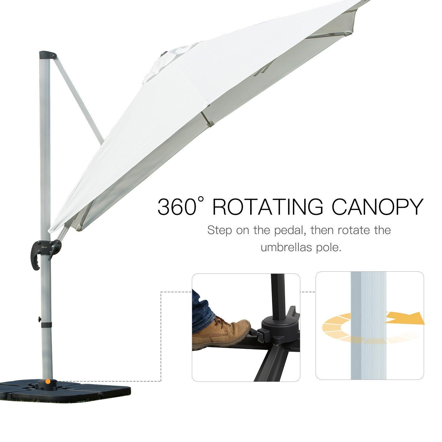 Outsunny 3m Cantilever Umbrella, 360 Rotation, White - ALL4U RETAILER LTD