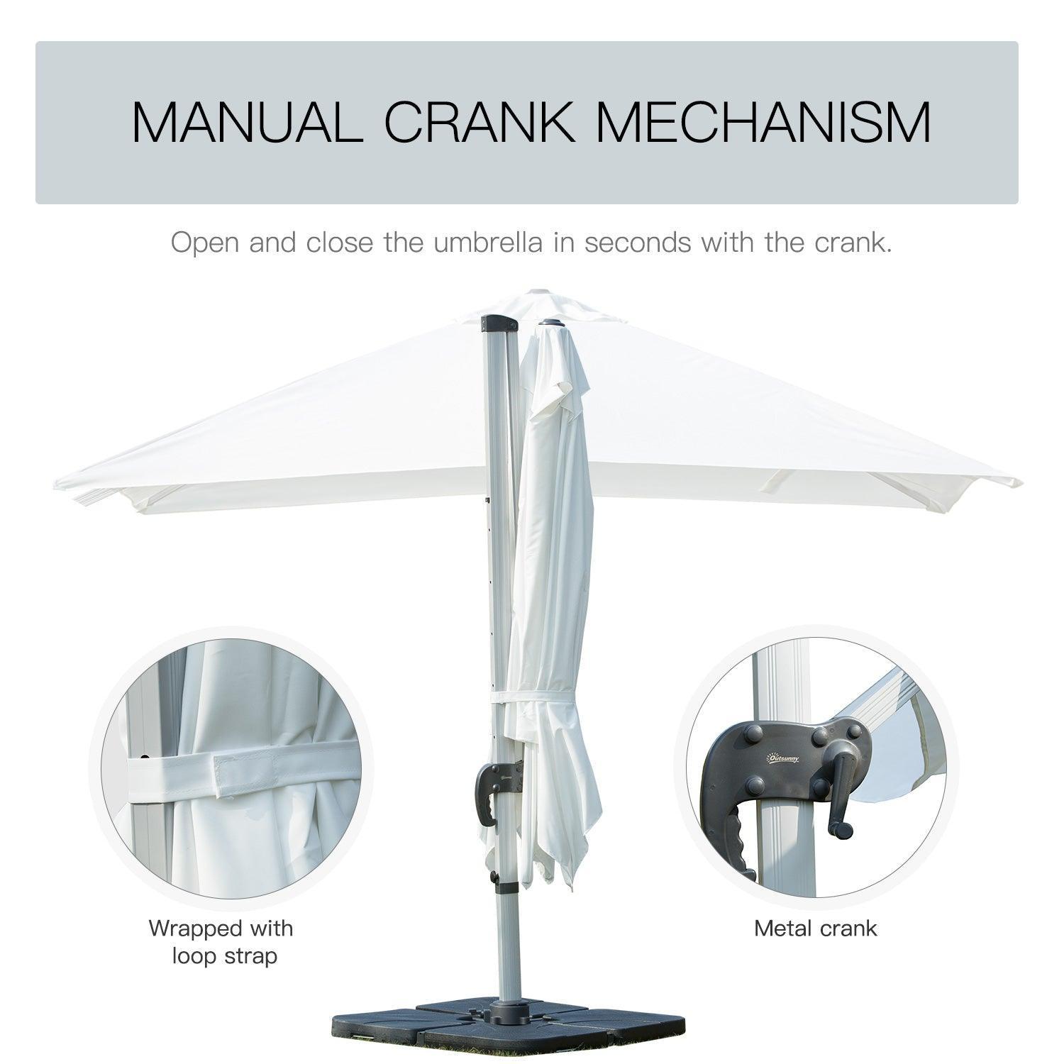 Outsunny 3m Cantilever Umbrella, 360 Rotation, White - ALL4U RETAILER LTD