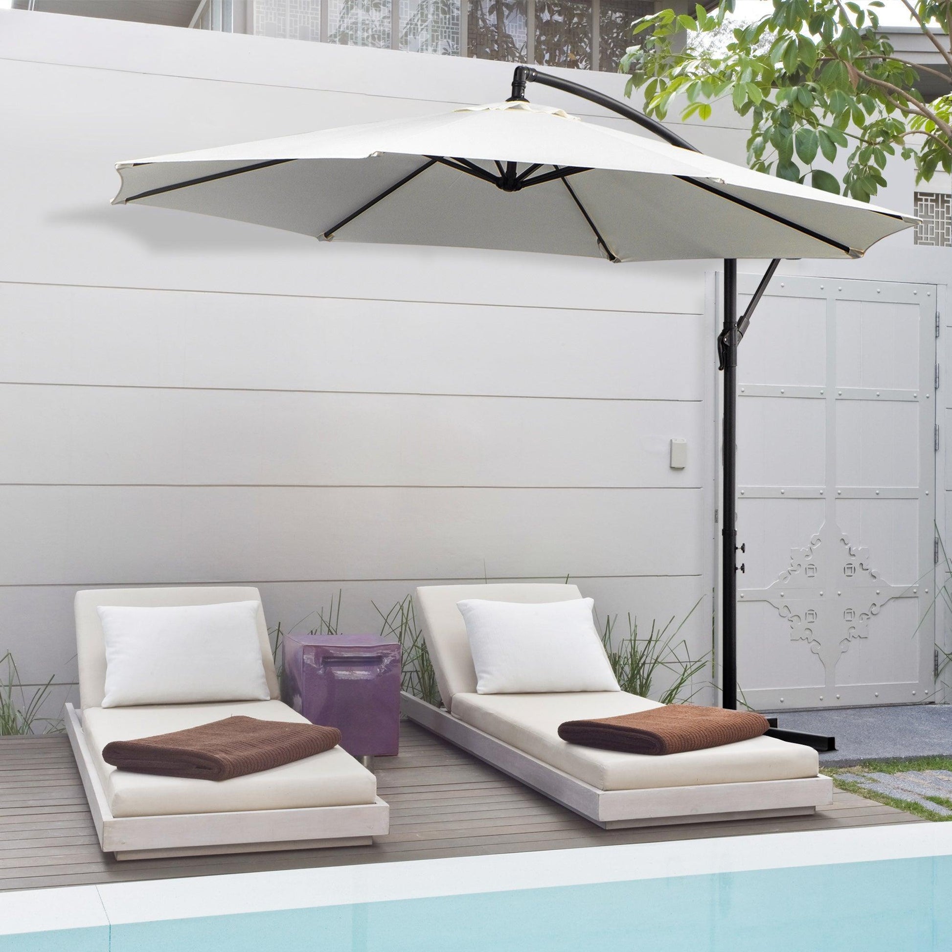 Outsunny 3m Cantilever Umbrella - Sun Shade, Cream White - ALL4U RETAILER LTD