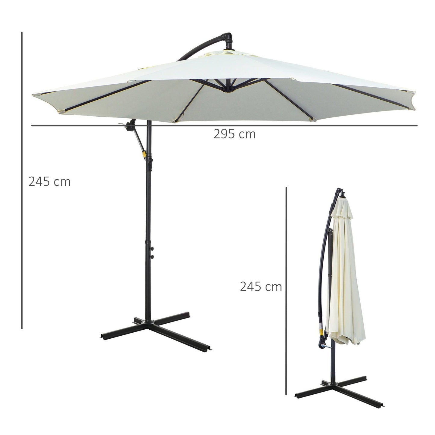 Outsunny 3m Cantilever Umbrella - Sun Shade, Cream White - ALL4U RETAILER LTD