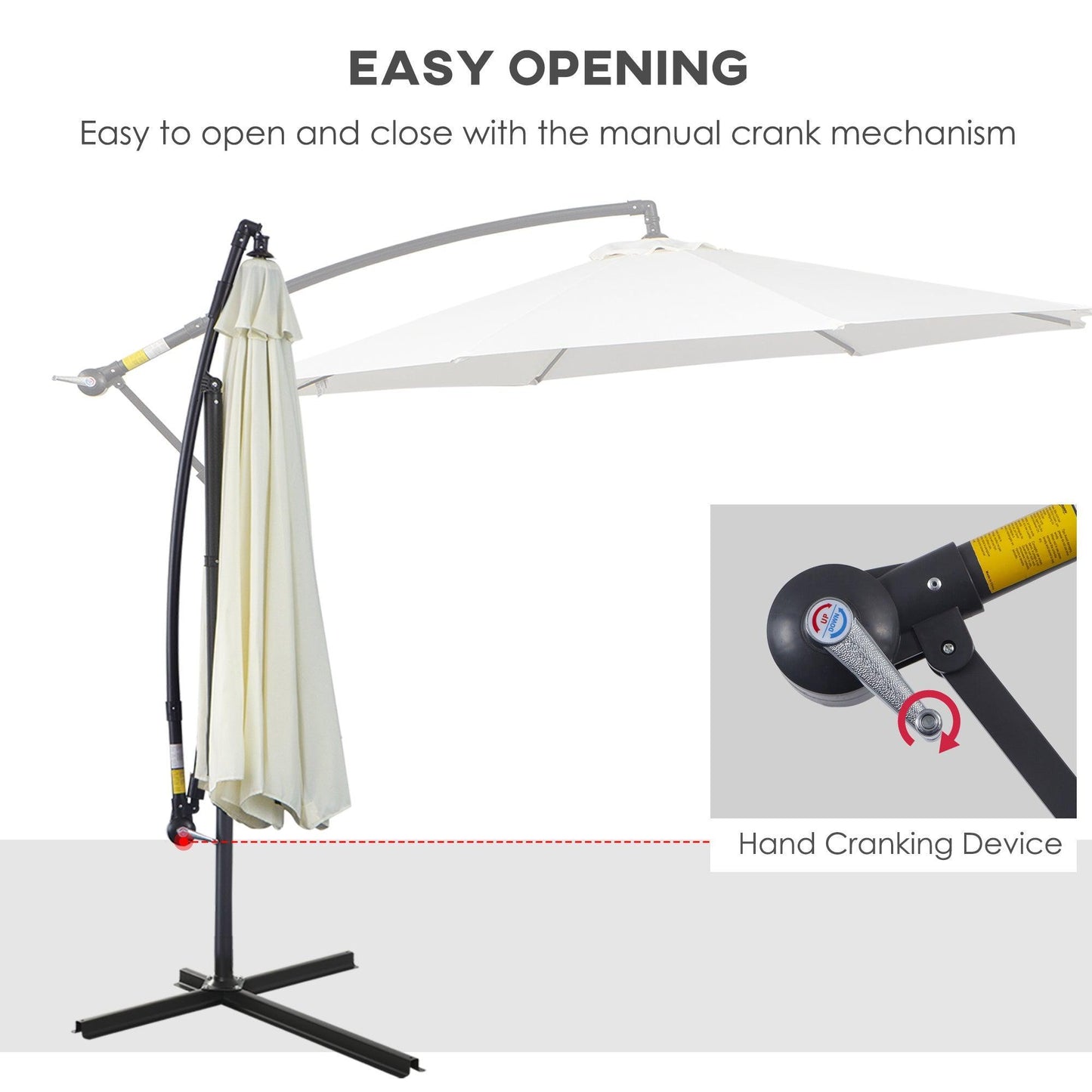 Outsunny 3m Cantilever Umbrella - Sun Shade, Cream White - ALL4U RETAILER LTD