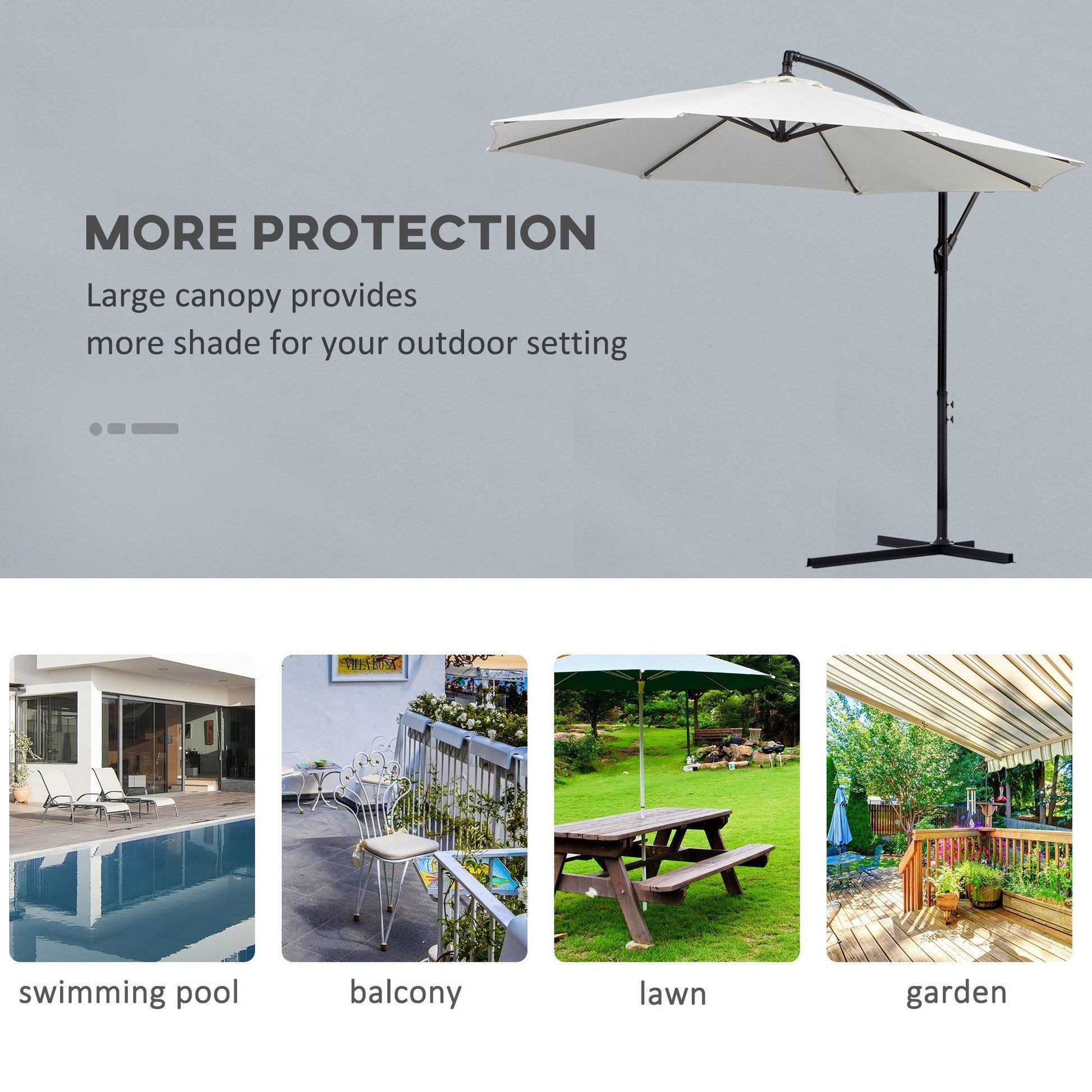 Outsunny 3m Cantilever Umbrella - Sun Shade, Cream White - ALL4U RETAILER LTD